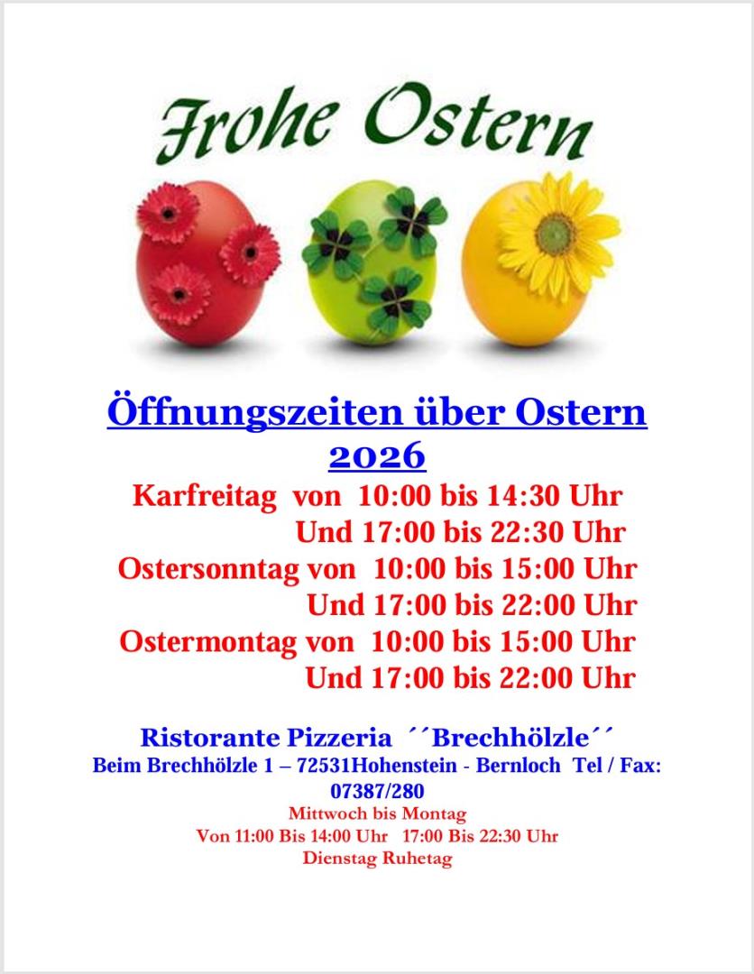 Öffnungszeiten über Ostern 2026